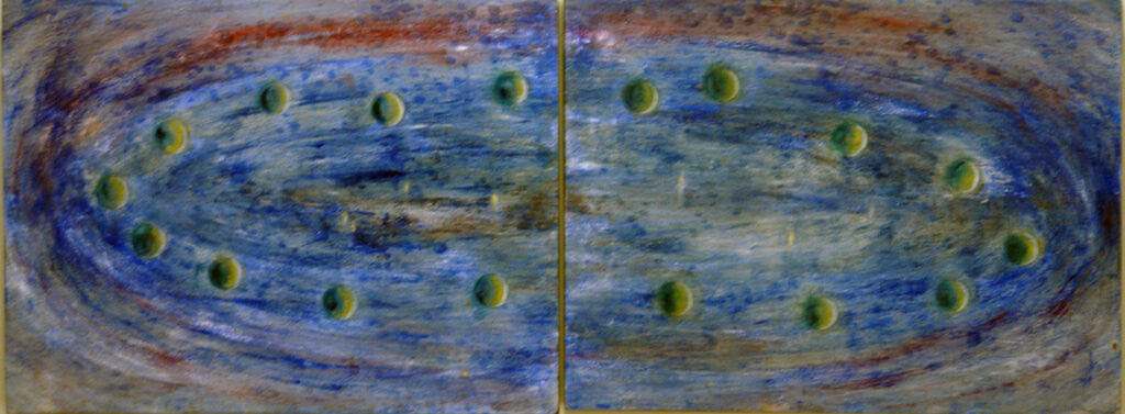 Painting, entitled Lunatique 2, 1992, oil on wood, 11" high x 29" wide