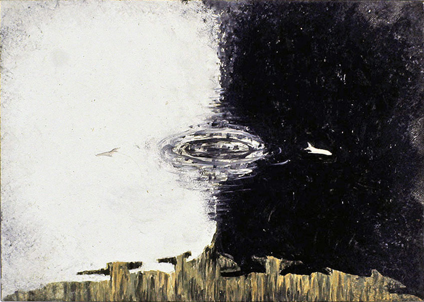 Painting entitled Uccellini, 2000, oil on canvas board, 4" high x 6" wide